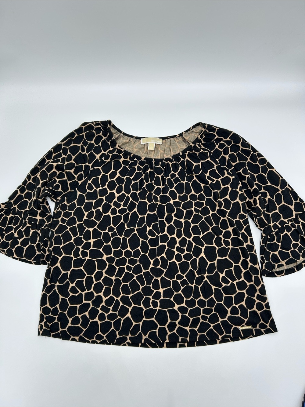 Michael Kors Black and Tan Giraffe-Print Blouse XL